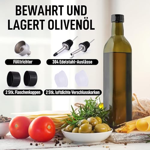 Zulay Olive Oil Dispenser Bottle For Kitchen - Glass Olive Oil Bottle With 2 Spouts, 2 Removable Corks, 2 Caps, & 1 Funnel - Oil Bottle For Kitchen & Storing Liquids