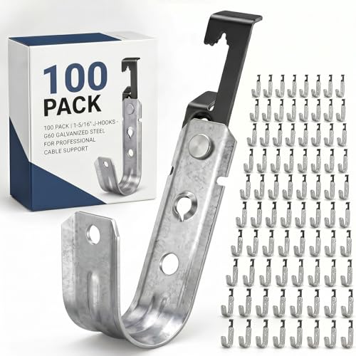 Zonon 100 Pcs Metal J Hooks with Bat Wing Cable Support, 1-5/16 Inch