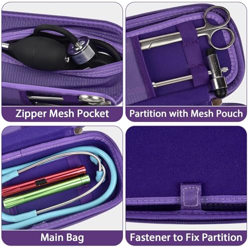 Image of Stethoscope Case Compatible with 3M Littmann Classic III /Lightweight II S.E /MDF Acoustica Deluxe Stethoscopes, Mesh Pocket for Blood Pressure Cuff& Other Doctor & Nurse Accessories-Purple(Case Only)