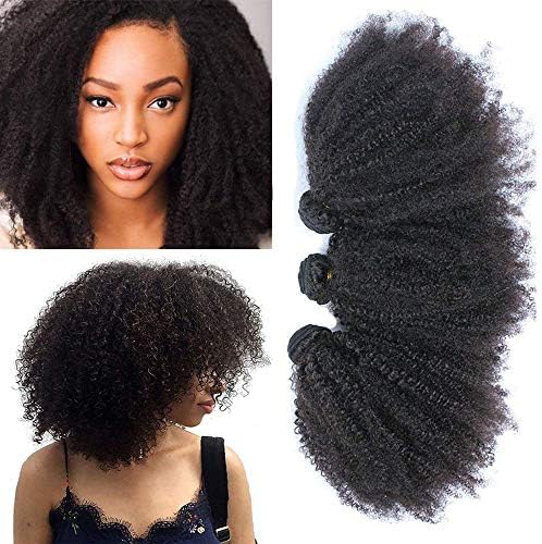 Feibin Mongolian Afro Kinky Curly Human Hair Bundles 12 14 16 Inches 4B 4C Afro Curly Weave Human Hair Bundles Virgin Hair Coily Afro Kinkys Bulk Kinky Curly Human Hair Bundles Natural Black Color Extension Christmas Decorations