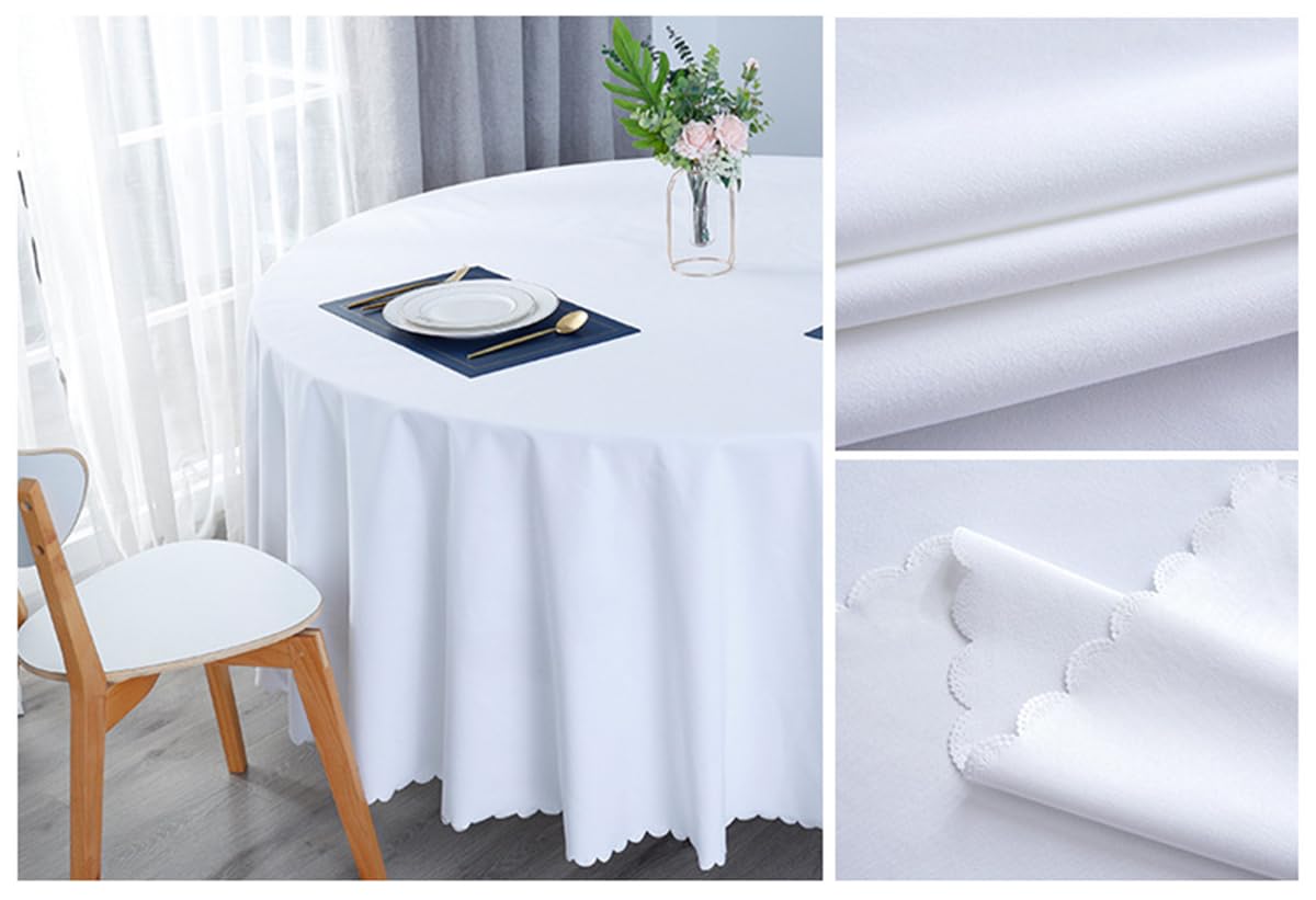 Nappe Ronde en Coton et Chanvre antitache Protéger et décorer la Table Nettoyage Facile Blanc Diamètre 260 cm
