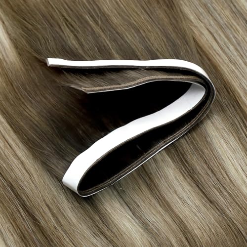 Image of LaaVoo Weft Tape Extensions Ombre Light Brown Tape in Weft Hair Extensions Human Hair 90G Genius Tape in Extensions Light Brown Fading to Platinum Blonde with Brown 16inch 4pcs