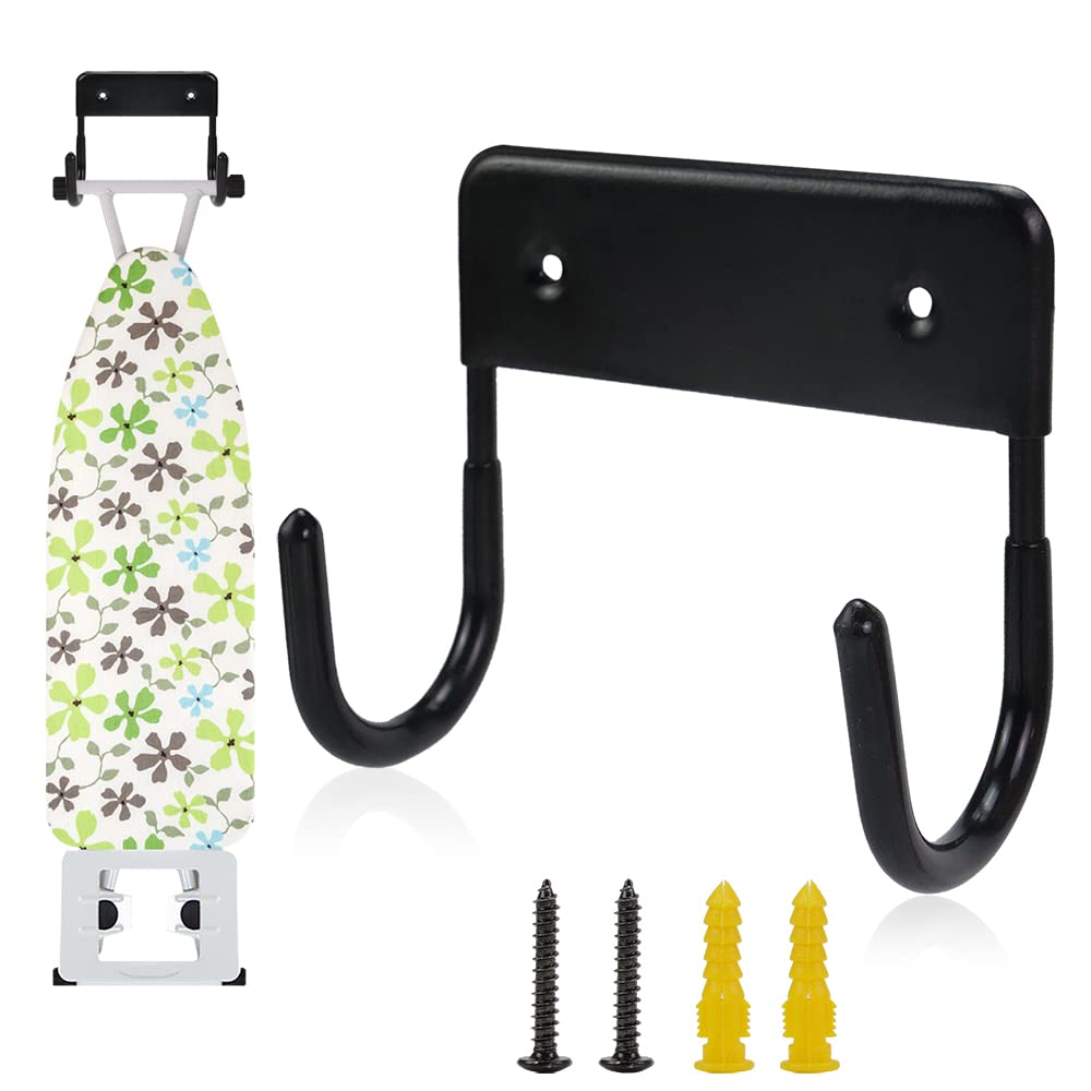 Exclen Black Ironing Board Hanger Wall Mount Ironing Board Holder Organizer Wall Rack For Laundry Rooms Storage Rack Hanging Shelf Hanger (Black)