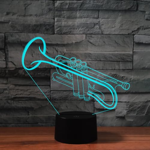 Image of Trumpet 3D Night Light, Color Changing LED Lamp | Remote Control, Music Themed Desk Decor, Acrylic