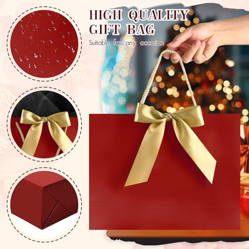Image of JMANNI Gift Bags with Handles, 13 inch Medium Gift Bag for Presents, 1 Pcs Bags with 2 Tissue Paper and 1 Cards for Baby Shower Wedding Bridal Shower Mother's Day Birthday Party (Red)