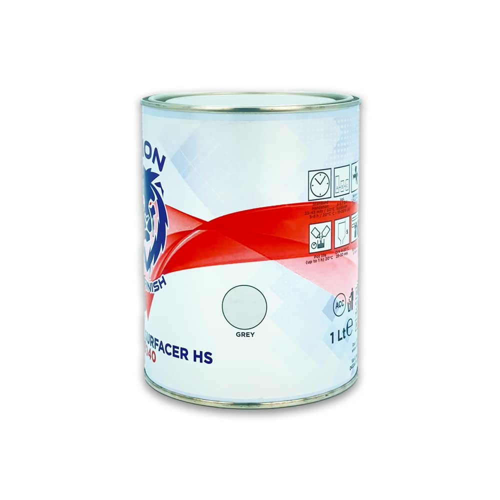 Fondo Acrilico Riempitivo Carrozzeria 1L Surfacer HS/U 2040 Catalisi 5:1 Catalizzatore 200ML Grigio
