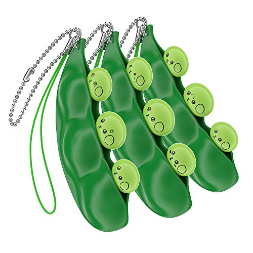 Maxboost Fidget Bean Fidget Toy Squeeze-a-Bean Soybean (3 Pack) Edamame Keychain Set [Mobile Keyring Friendly] Prime Stress Reliever Focus Fidget Toys for Kid and Adult Great for Work, Office, School