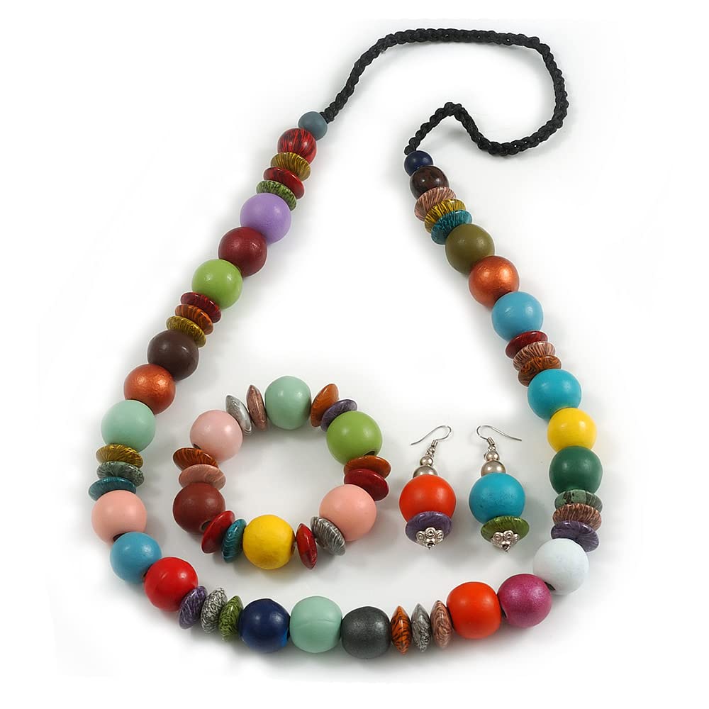 Conjunto de collar largo de cuentas de madera y pendientes de gota Avalaya 8