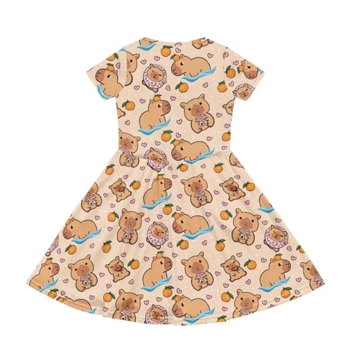 Image of Girls Dress with Pockets Basic Short Sleeve High Waist Swing Skater Dress School Party Dress for Kids