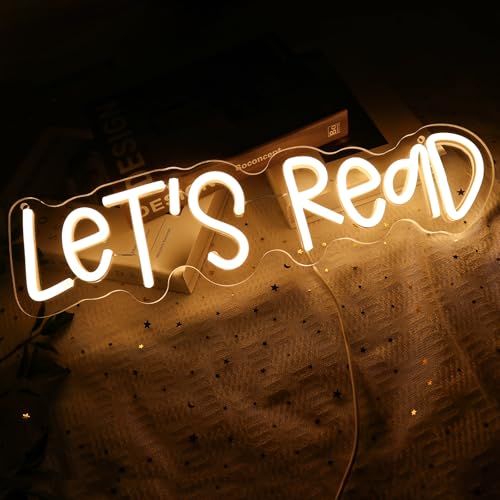 Image of Let's Read Neon Sign for Wall Decor, Reading Led Signs for Library, USB Dimmable Book Neon Lights for Classroom Reading Corner Bedroom Study Room Home Book Club Motivational Wall Art