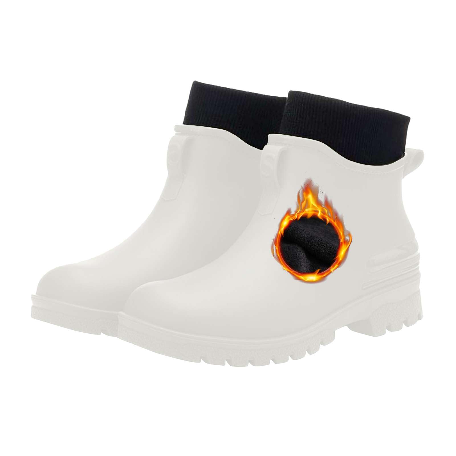 Womens Fleece-Lined Short Non-slip Waterproof Rain Boots Plus Velvet Cotton Warm Outdoor Wear-Resistant Rain Shoes