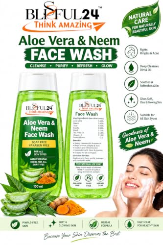 Image of Aloe Vera & Neem Face Wash with Turmeric for All Skin Types | Soap Free & Paraben Free Facial Cleanser | Gentle Daily Face Wash for Men & Women | Helps Cleanse Skin, Remove Excess Oil & Impurities | 100 ml