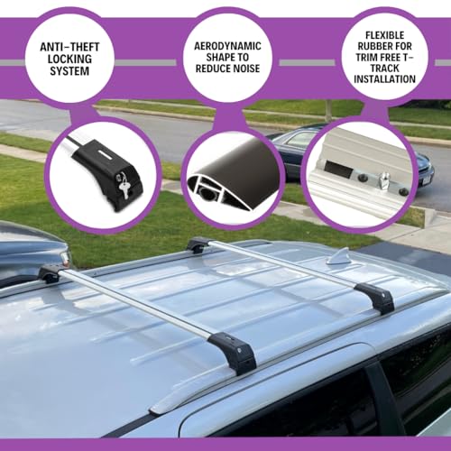 Image of ERKUL Roof Rack Cross Bars for Chevrolet Chevy Trax 2013-2022 | Aluminum Crossbars with Anti Theft Lock for Rooftop | Compatible with Raised Rails - Silver