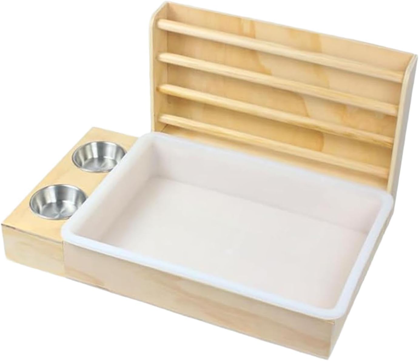 Wooden Rabbit Feeder Manger with Bowls Waterer - All-in-One Hay Container & Litter Pan for Guinea Pigs Chinchillas Hamsters