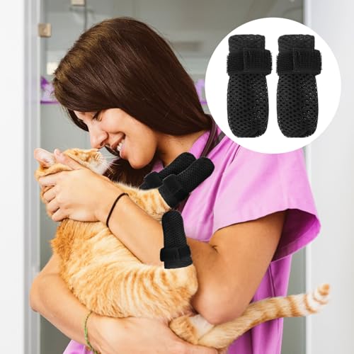 Image of 4Pcs Cat Shoes, Anti Scratch Cats Claw Covers, 3.62x1.57 Inches Breathable Mesh Nail Caps for Cats Claws, Adjustable Cat Mittens for Pet Bathing Feeding Cutting Nails(Black)