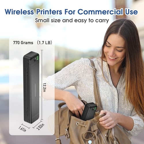 Odaro Tragbarer Kabelloser Bluetooth Drucker - P831 Business Reisedrucker, 300DPI Thermotransferdrucker ohne Tinte für Büro, Schule, Zuhause, Outdoor (Schwarz)
