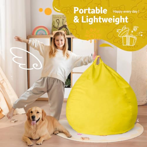 Homguava 2FT Bean Bag Chair: 2' Bean Bags with Memory Foam Filled,Comfy Beanbag Chairs Round Bean Bag Sofa with Dutch Velvet Cover-Yellow