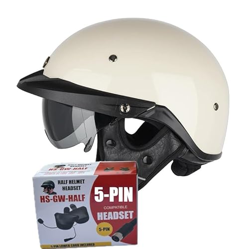 Soman H6 Half Helmet with Honda Compatible 5-Pin Headset White XLarge