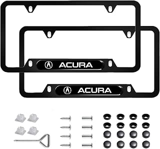 2 Pack Aluminum Alloy License Plate Cover Front Metal for Acura License Plate Frames with Chrome Screw Caps & 2 Holes (CAR01)