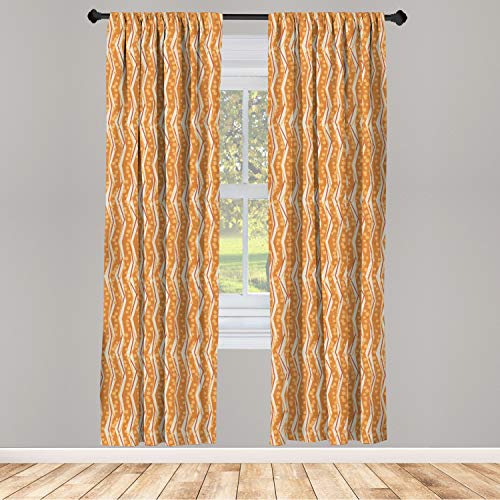 Ambesonne Burnt Orange Curtains, Chevron Zigzags Pattern With Stripe And Dots Geometrical, Window Treatments 2 Panel Set For Living Room Bedroom, Pair Of - 28" X 84", Orange White #TOP1