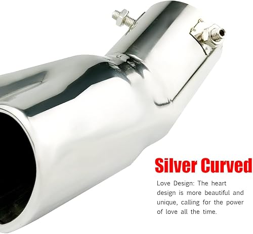 Miniatura 4 de idain Puntas de escape de entrada de 2.5 pulgadas, punta de escape en forma de corazón cromada de acero inoxidable, silenciador universal para tubo