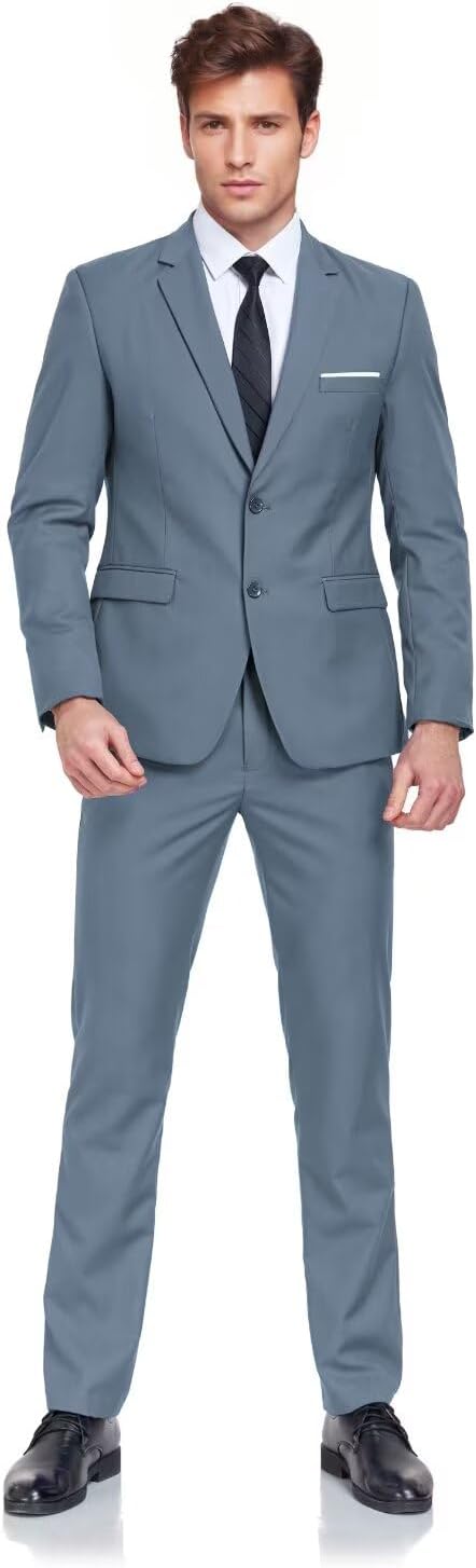 Men's Tuxedo Suit Slim Fit Homecoming Outfit 2 Piece Men Suit Blazer Jacket Pants Set for Prom Denim Blue Size M