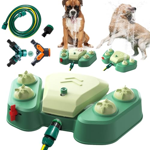 犬 水飲み器 犬のおもちゃ ペット 猫 水飲み器 取付型 アウトドア犬用給水器 ペット用品 アウトドア犬用水噴水 ステップオン ペット用水遊びグッズ 犬用スプリンクラー 軽量 便利 健康 衛生 熱中症を防ぐ 犬猫お留守番対策 (グリーン, 43*26*10