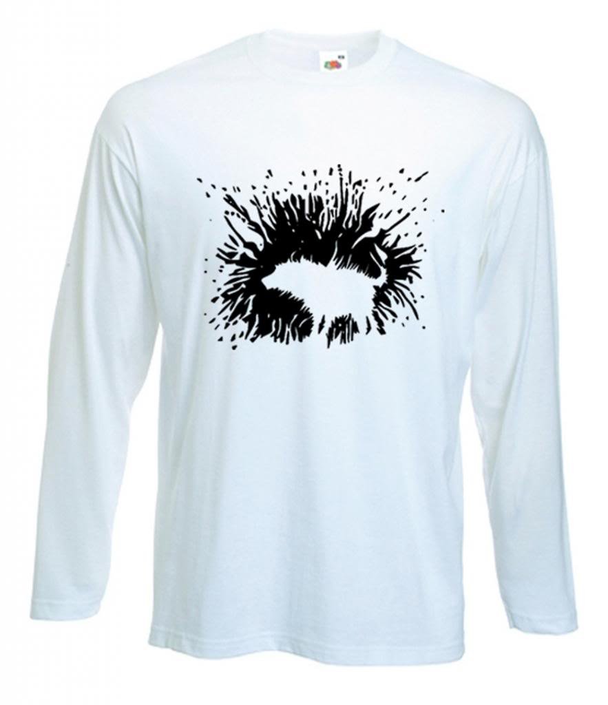 Tribal T-Shirts Mens Banksy Shaking Dog Long Sleeve T-Shirt (Large, White)