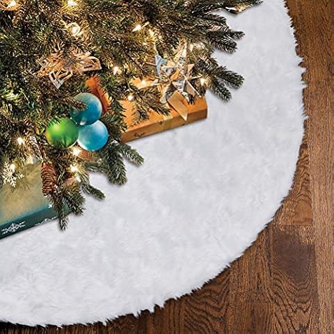 Lalent Large 36inch Faux Fur Christmas Tree Skirt, Luxury Tree Skirts Plush Tree Cover Snow White Base Mat Christmas Decorations Xmas Holiday Party Supplies - 90cm Diameter Cover