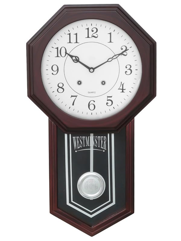 Image of CHRONIKLE Elegant Vertical Wooden Case Pendulum Analog Chime Musical Wall Clock for Living Room Home Decorations Office Gifts (Size: 31 x 7 x 56.6 CM | Weight: 1825 Gram | Color: Rosewood)