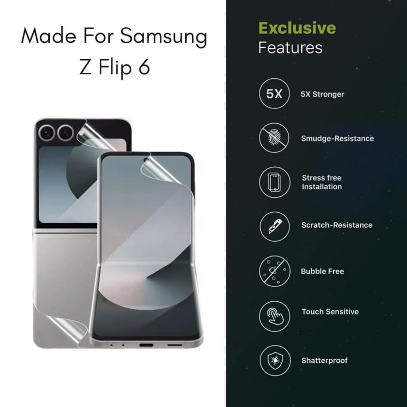 Image of Anti-Glare Screen Protector Compatible with Samsung Galaxy Z Flip 7 5G | Front, Back, Folding Display & Hinge Protection Pet Film Bubble-Free Screen Guard, Matte