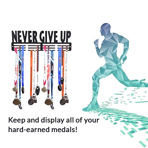Never-Give-Up-Medal-Holder-Display-Hanger-Rack-Medals-Black-Medal-Holder-Wall-Mount-Medal-Frame-Holds-Upto-24-30-Medals-by-Sehaz-Artworks