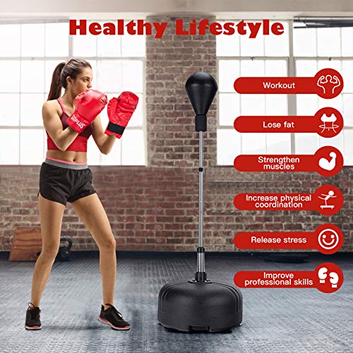 Goplus Punching Bag With Stand For Adults Kids, Freestanding Reflex Speed Bags With 55’’-62.5’’ Adjustable Height, Boxing Bag Equipment With Boxing Gloves For Home Gym Workout Mma Training, Fitness #TOP5