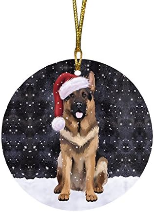 Let It Snow German Shepherd Dog Round Flat Ornament - Pet Decorative Hanging Ornaments for Christmas X-mas Tree Decorations - 2.75" Round Ceramic Christmas Ornament POR1495