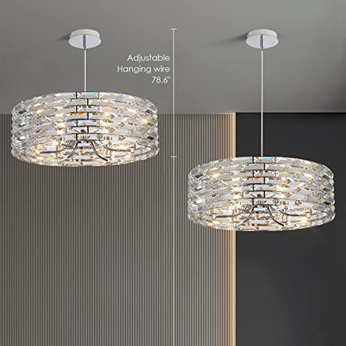 Round Crystal Chandelier Modern 6-Light Crystal Drum Chandelier Clear Beveled Crystal Panels Chrome Finish Round Crystal Chandelier Luxury Pendant Ceiling Light Fixture For Dining Room Entryway #TOP3