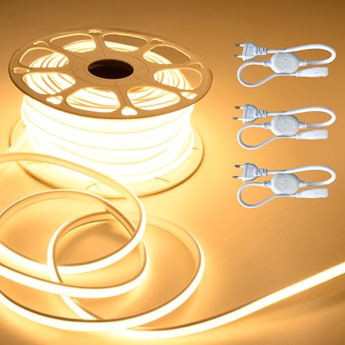 Image of Forus 36M COB LED Neon Strip Light, 10mm Warm White Waterproof Flexible Rope Light, Cuttable LED Strip for Indoor & Outdoor Wall Decor, Home, Shop, Party & Festival Lighting with 3 Connectors