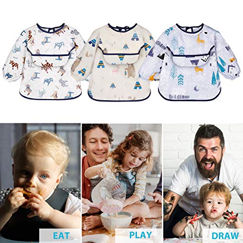 Yoofoss Babyslabbetjes met lange mouwen, 3-delige waterdichte mouwslabbetjes set voor jongens en meisjes, uniseks - Image 5