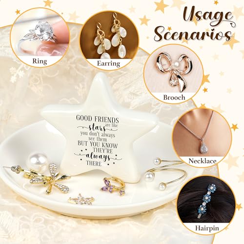 Image of PUDDING CABIN Best Friend Gift - Good Friends are Like Stars Ceramic Jewelry Dish, Star-Shaped Ring Holder for Vanity, Friendship Gift for Women, BFF, Sister