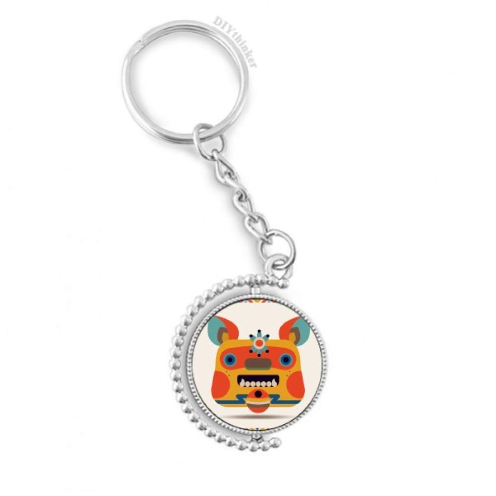 Porte-clés rotatif style chinois monstre multicolore 1,2x3,5 pouces