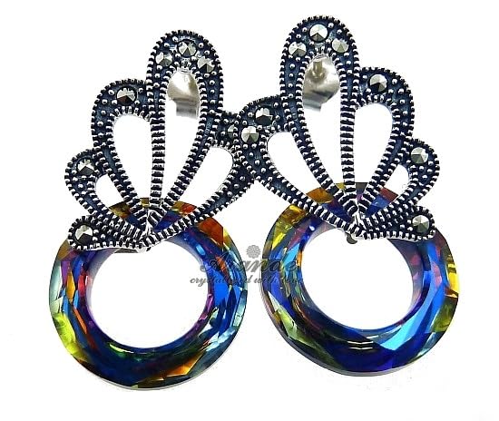 Boucles d'oreilles et bague volcan adore argent 925 anti-ternissement aux cristaux purs