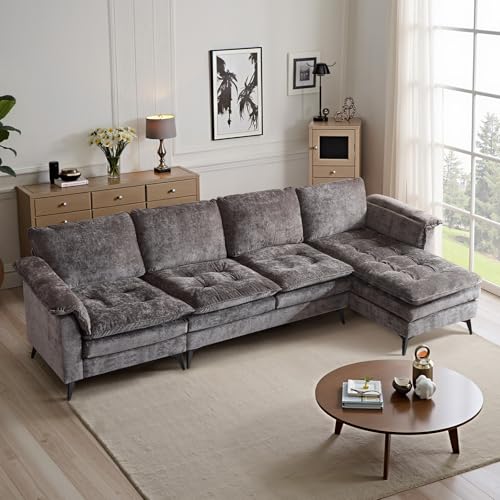 The 10 Best Grey Sofas under 1000: Stylish Sectionals for Every Living Space 7 VINGLI 129” Oversized L-Shaped Cloud Sectional Sofa, Memory Foam Couch with Reversible Chaise Lounge, Comfy Couch with Double-Layer Deep Seat Cushions, Modern Sofa for Living Room, Chenille, Grey