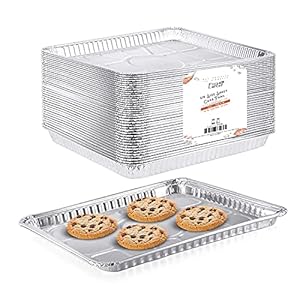 (200 Pack) 1/4 Size Cookie Sheet Baking Cake Pans l 12.8” x 8.9” Disposable Aluminum Foil Trays l Premium Heavy Duty Nonstick Baking Sheets Reusable