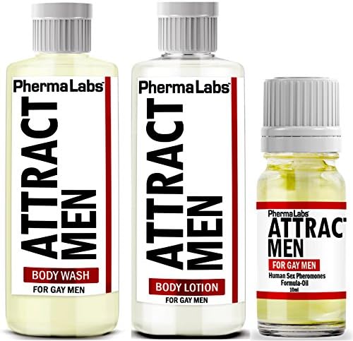 PhermaLabs Pheromones Mini Travel Kit For Gay Men to Attract Men includes: Body Lotion, Body Wash and Body Oil