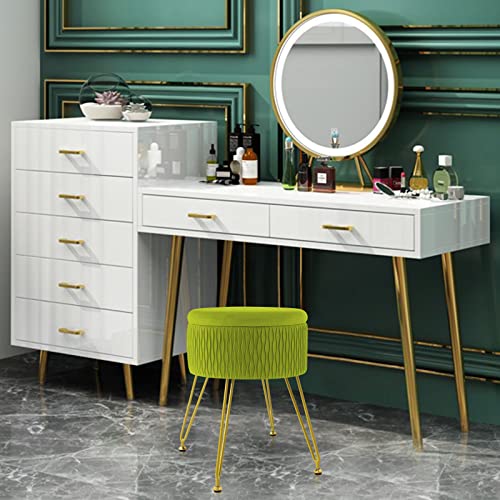 Gerant Velvet Storage Ottoman Vanity Stools - Multifunctional Upholstered Pleated Round Footrest With Golden Metal Legs,Removable Coffee Table Top Cover,Suitable For Living Room(Matcha Green) #TOP2