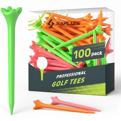 SAPLIZE Upgraded 4-Prong Plastic Golf Tees, Pack of 100 (3-1/4'), Mixed Color