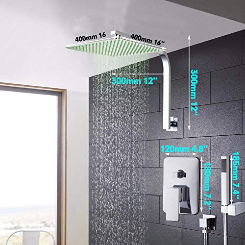 Ensemble de douche combiné de luxe avec colonne effet pluie 16 pouces chrome