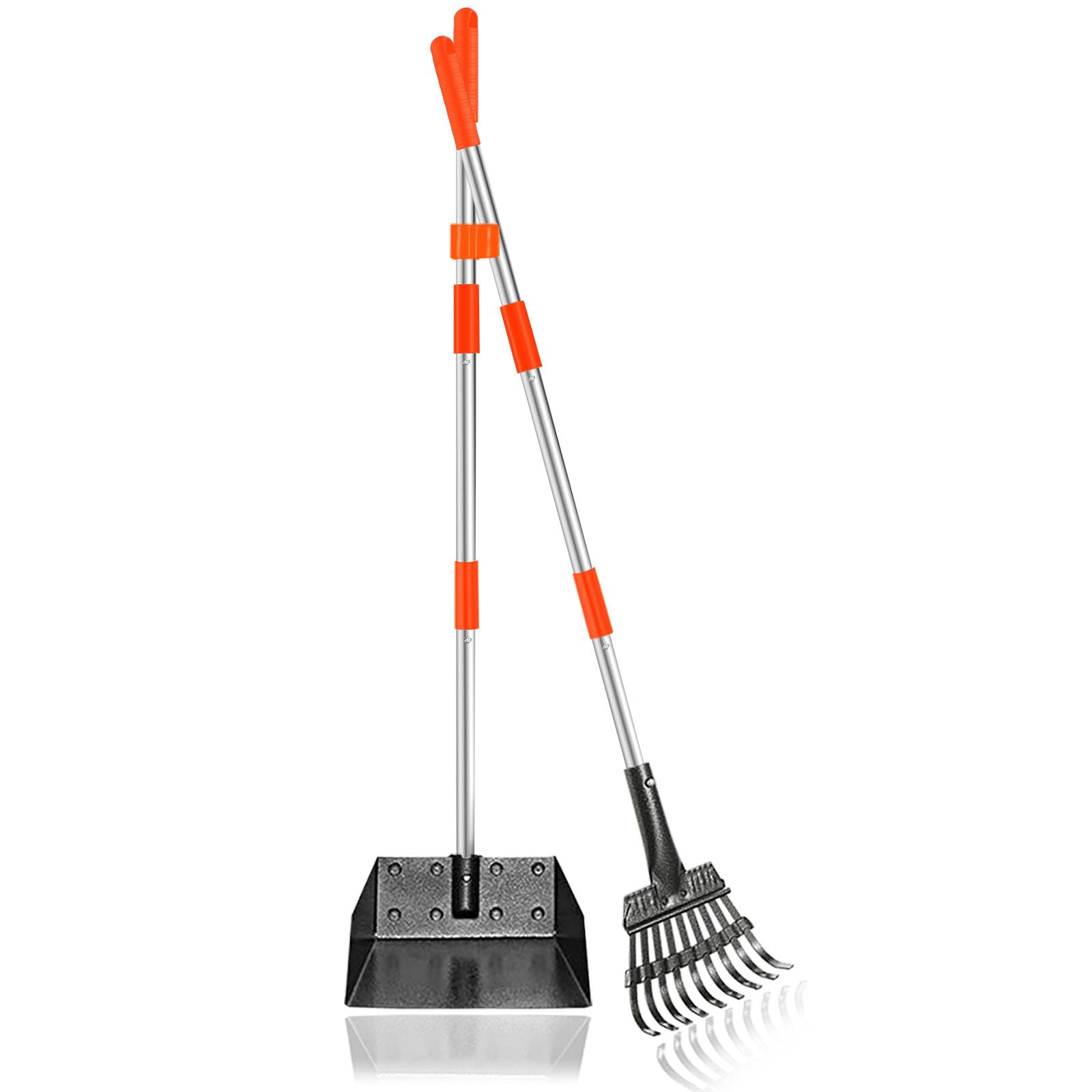 Furggis Dog Pooper Scooper,Tray and Rake Set Poop Scooper for Dogs Adjustable Long Handle Metal Pooper Scooper for Pet Waste Removal No Bending Clean Up for Medium and Large Dogs