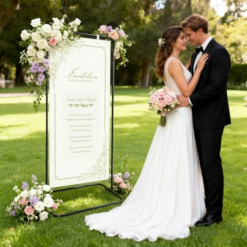 YEXEXINM Wedding Sign Holder Adjustable Height Black Metal Welcome Sign Stand with 4 Leather Hanging Straps Heavy Duty Easel Stand for Seating Charts Event Decor Posters Graduation Ceremonies - Image 6