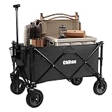 Chihee Folding Wagon Cart Garden Cart Heavy-Duty with 2 Cup Holders,Camp Cart for Gimballed Wheels w