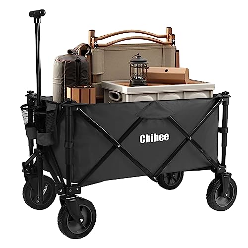 Chihee Folding Wagon Cart Garden Cart Heavy-Duty With 2 Cup Holders,Camp Cart For Gimballed Wheels With Braking System Large Capacity Removable Fabric,For Sporting Events,Camping,Beach Trips #TOP20